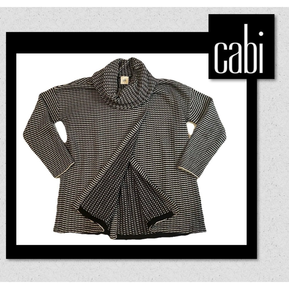 CAbi Cowl Poncho Wrap Women's Small Black/White NICE Sweater Style 3167 Cotton